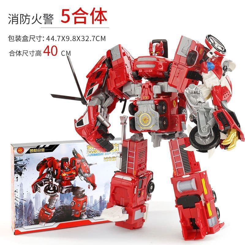 Brinquedo Transformável de Resgate de Incêndio Kaiyu Alloy, Modelo Único Combinável, Carro de Polícia e Caminhão de Bomb