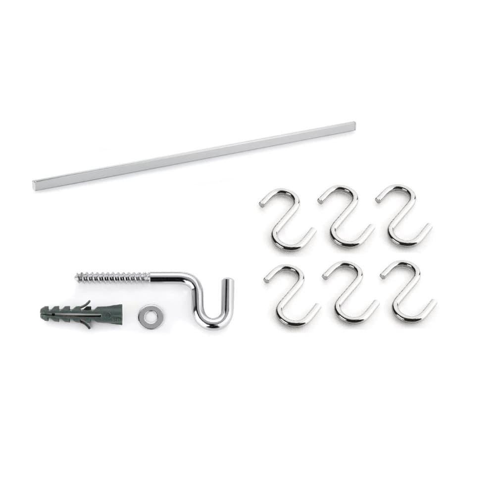 Barra de Cozinha 80cm Reta Cromada com 6 ganchos de Parede