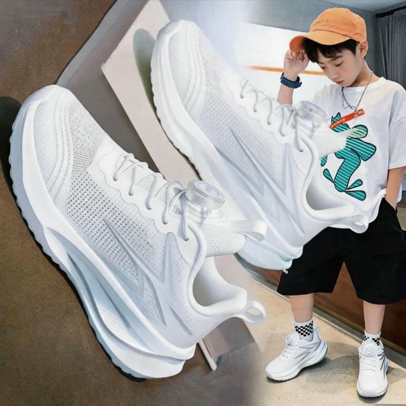 Crianças tênis de corrida leve meninos sapatos brancos malha respirável pés gordos estudantes do ensino fundamental meni