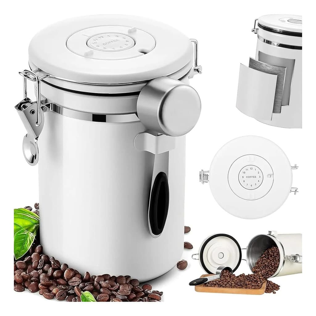 Pote Hermético Para Café Em Grãos Inox 1,8L Com Válvula CO2