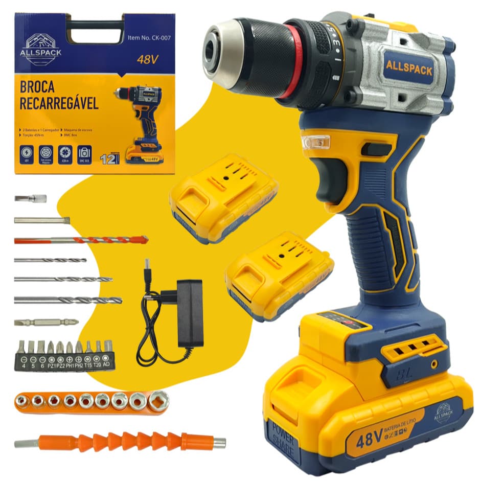 ALLSPACK CK-007Parafusadeira Furadeira Alta Performance Recarregavel Broca 48v