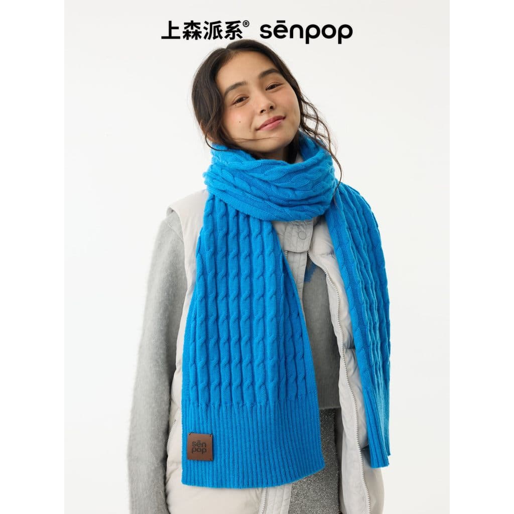 Shangsen lã quente cachecol torção inverno feminino azul pescoço proteção cachecol High-End All-Match 2025 novo estilo