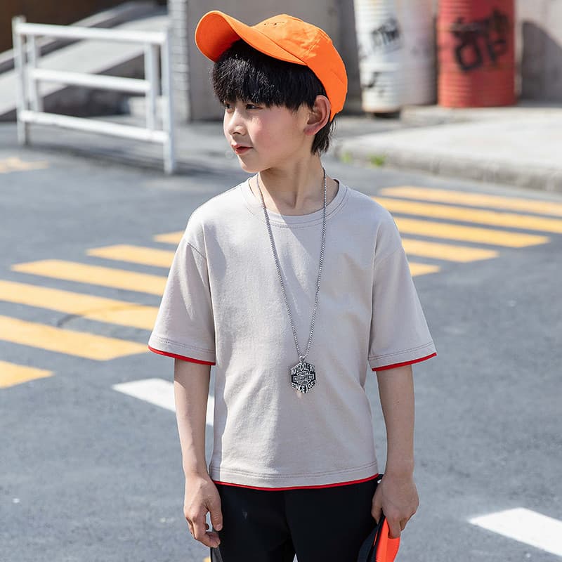 GILE meninos de manga curta médio grande crianças primavera verão camisetas na moda crianças meia manga solta meninos cr
