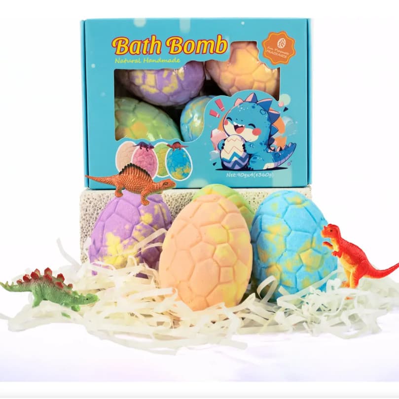 Kit 4 Ovos de Dinossauro Surpresa Efervescentes Para Banho Divertido Infantil