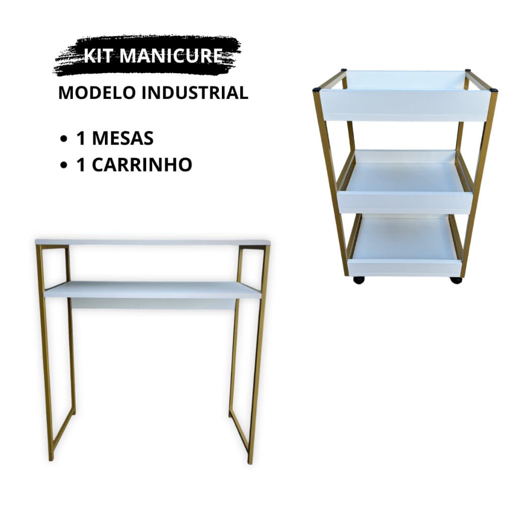 Kit Profissional Manicure – Mesa e Carrinho Industrial Para Salão de Beleza