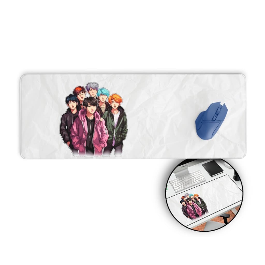 Mouse Pad BTS Gamer Antiderrapante Grande Diversas Estampas Personalizado 80x30 cm