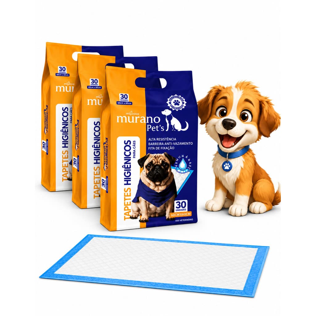 Kit 3 Tapete Higiênico Absorvente 60x60 Gato Cachorro 90un