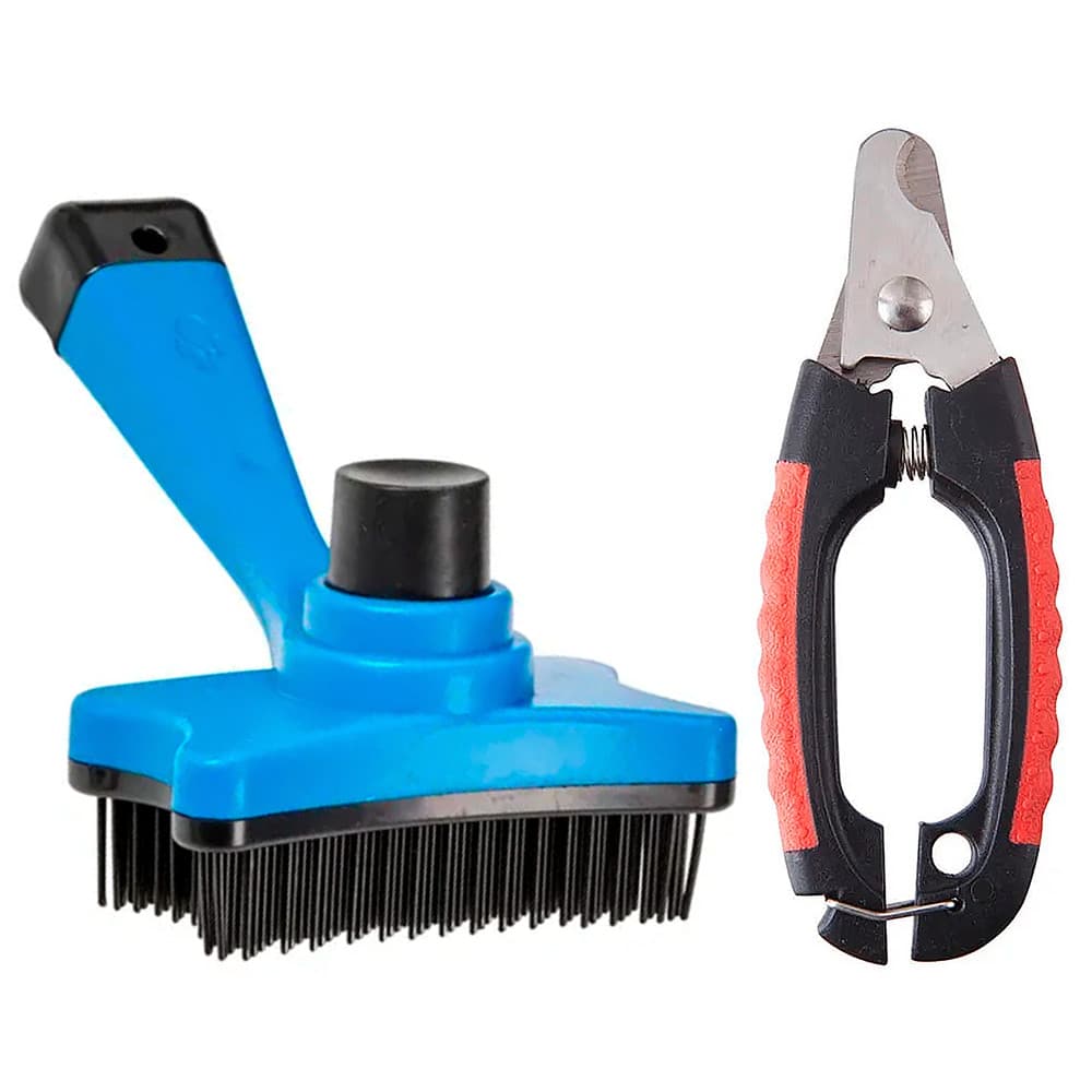 Kit Escova Massageadora Bom Amigo S5046 + Alicate Cortador de Unhas S5035