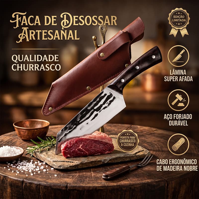 Faca profissional desossadora forjada à mão equilíbrio perfeito cabo de madeira nobre incluso bainha de couro
