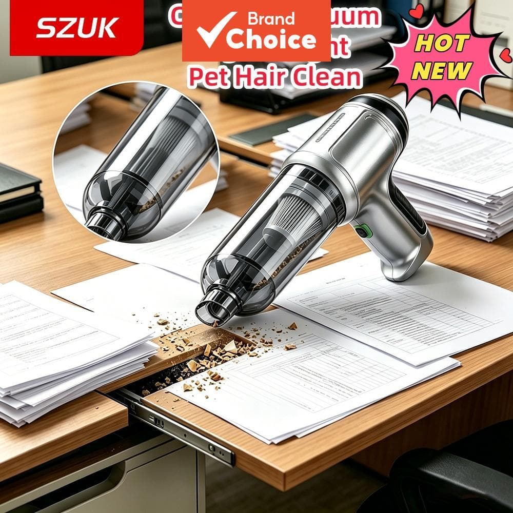 Aspirador de Pó para Carro Sem Fio SZUK, Portátil Manual, Sucção Potente, 4-em-1 Aspirador Soprador de Ar Sem Fio para