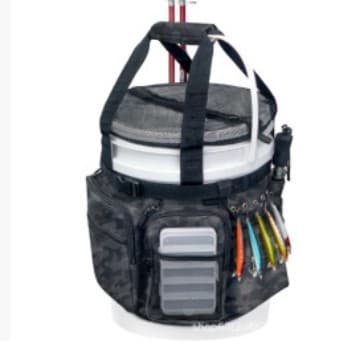 Estoque pronto Bolsa de armazenamento de balde de pesca Bolsa de equipamento de pesca com vara de pesca e suporte de ali