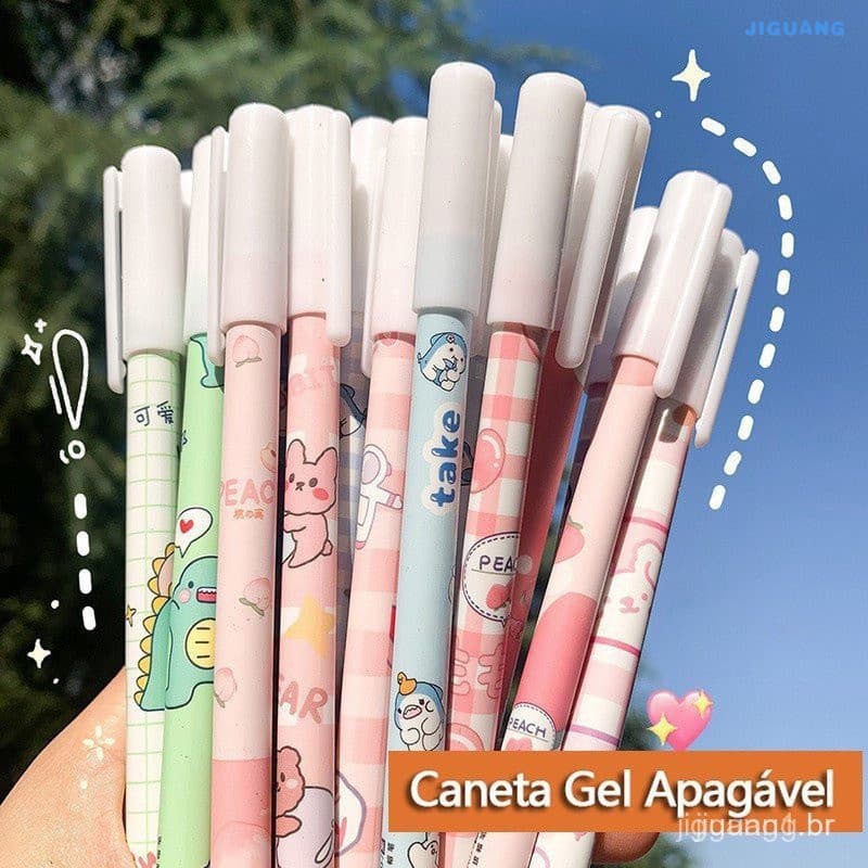 6pc/set Caneta Apagável A Quente Neutra Cartoon Cristal Azul Fácil de Limpar Estudantil
