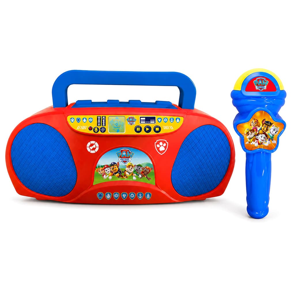 Karaokê Infantil Paw Patrol Com Microfone Entrada Auxiliar P2 Para Celular Portátil