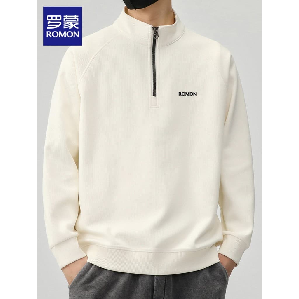 Lomon camiseta de manga comprida masculina meio alto zíper Bottoming topo outono novo estilo na moda Casual gola alta mo