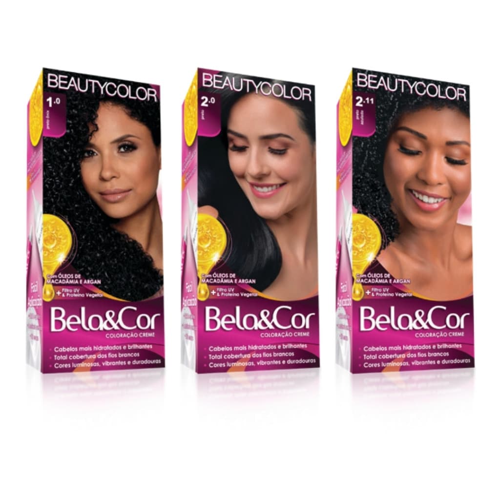 Kit Tinta Bela&Cor BeautyColor Preto – Coloração Creme Tintura Capilar Permanente