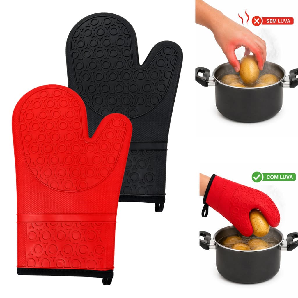 Luva Térmica de Silicone Pegador Panela Quente Forno Industrial Forrada Resistente ao Calor