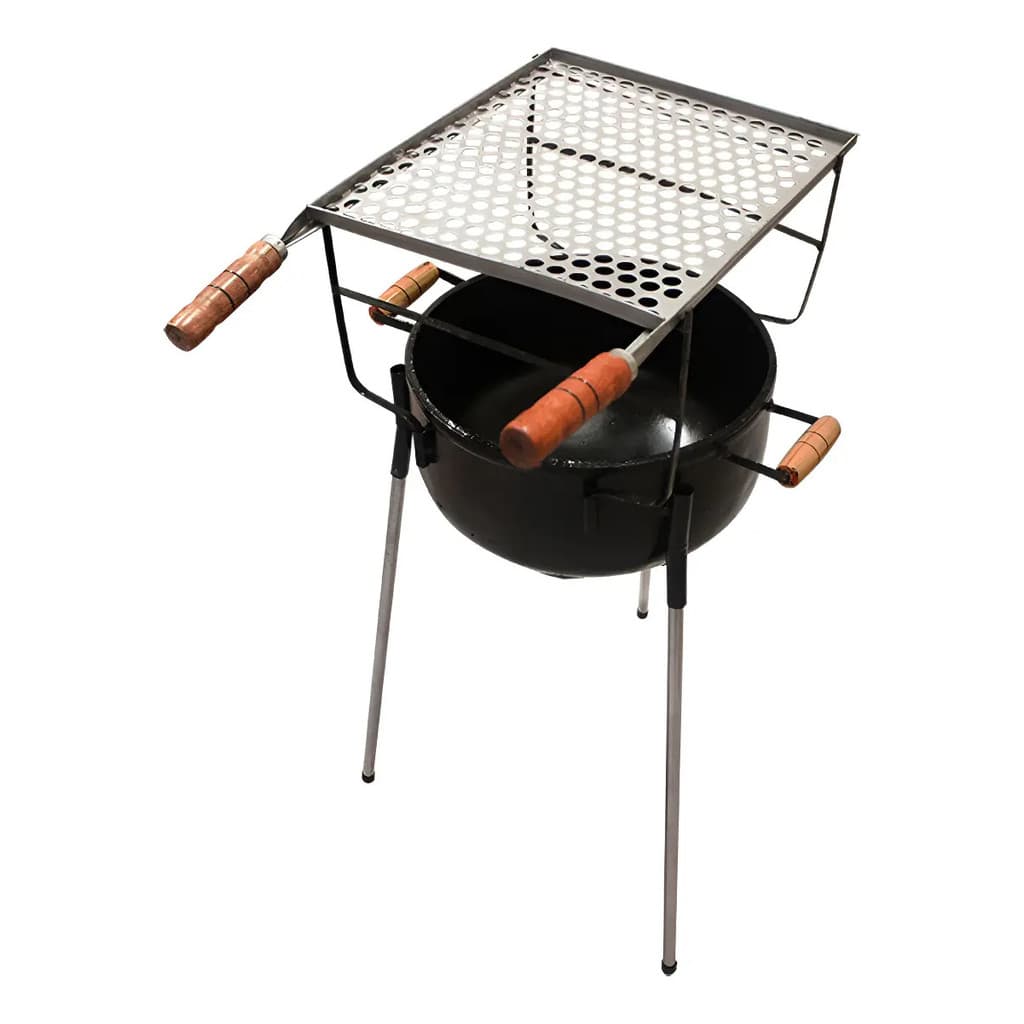 Churrasqueira Móvel Kimura em Aço Carbono Preto para Botijão, com Grelha Desmontável e montagem rápida.
