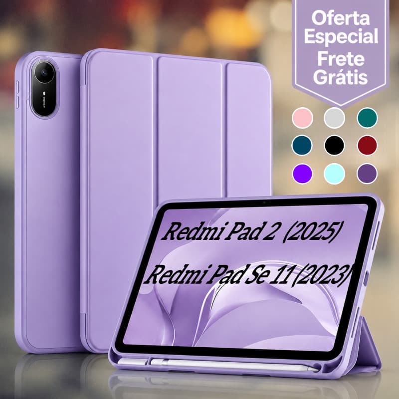 Capa para Redmi Pad 2 2025/Redmi Pad SE 11" 2023 Silicone Premium com Suporte caneta Leve Antichoque