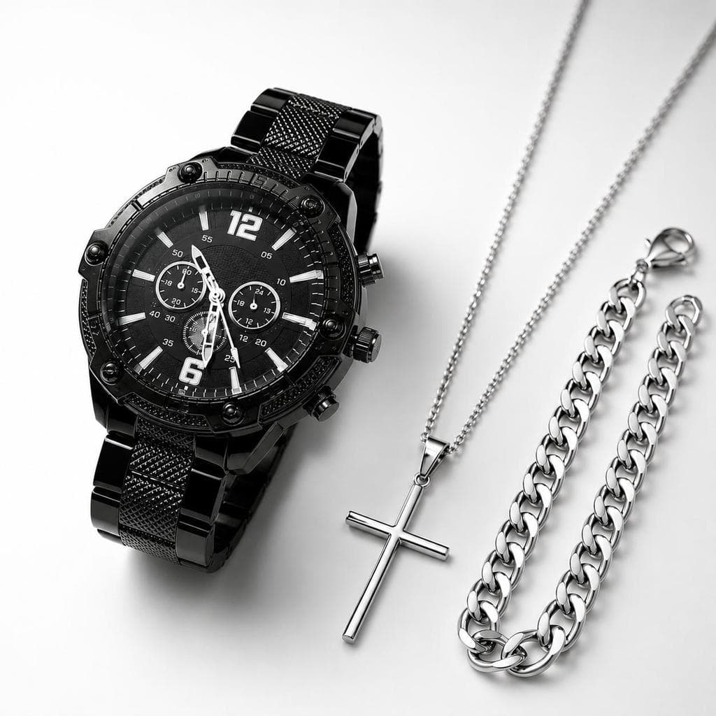 Relógio Masculino Social Esportivo com Corrente e Pulseira