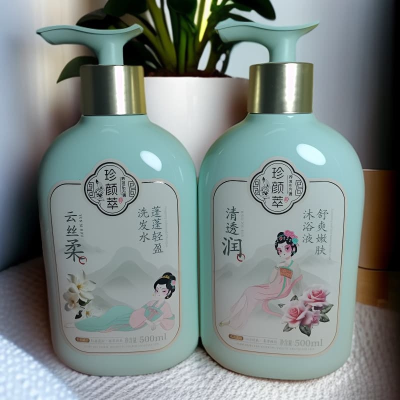 Um Total de 2 garrafas de extrato de Zhenyan Silk Fluffy Light Shampoo 500ml Shampoo anticaspa grátis 500ml Gel de banho