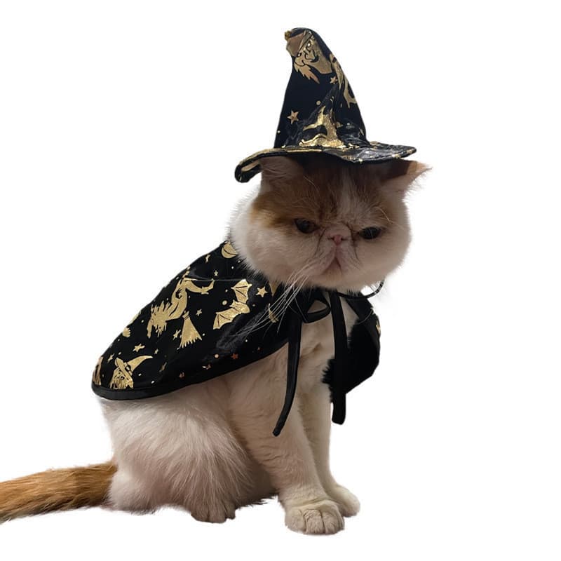 Nova capa de bruxa para Halloween, capa de mago para gato, capa para animais de estimação, fantasia de feriado 3QCU