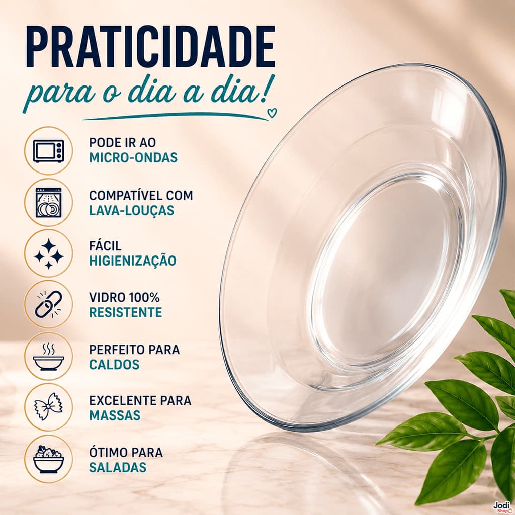 Prato Fundo Liso de Vidro Transparente Para Uso Diário e Ocasiões Especiais