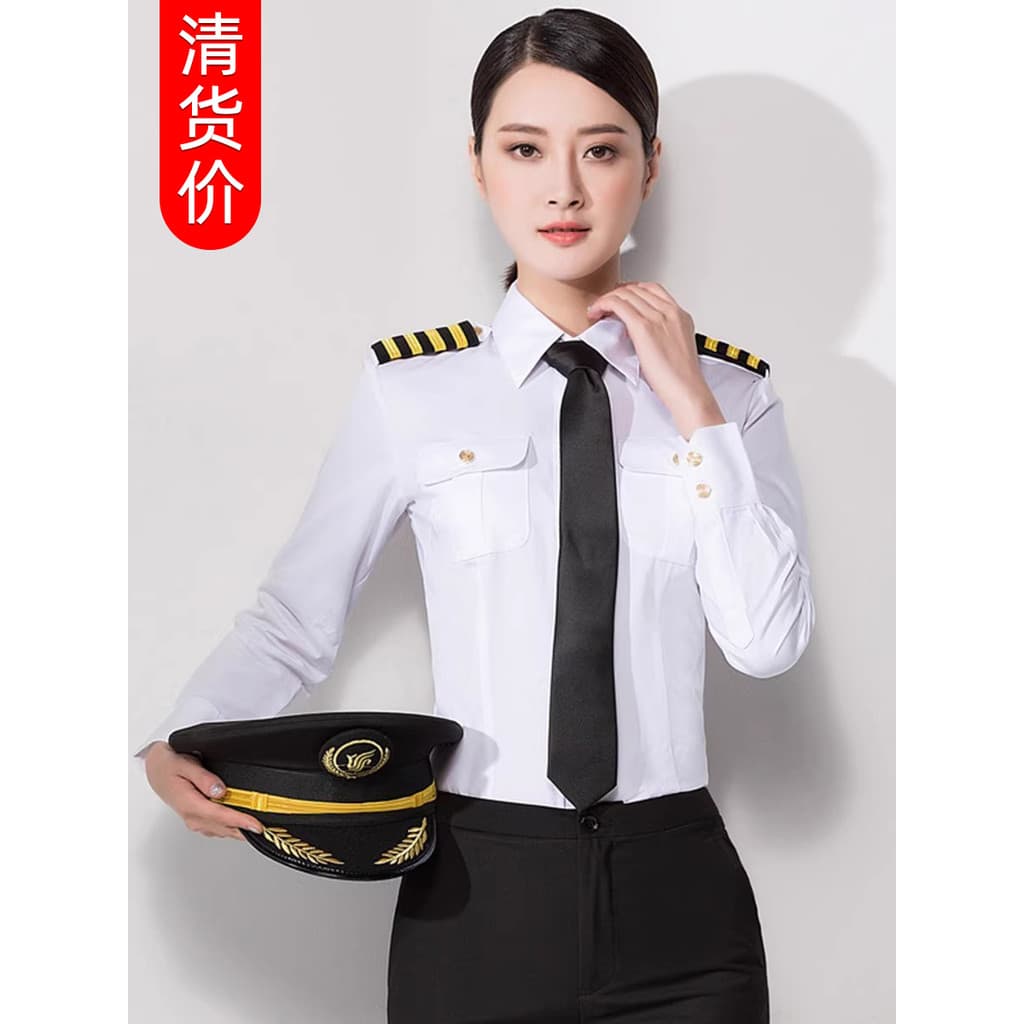 Air faculdade piloto aeromoça uniforme camisa desempenho roupas de construção workwear feminino capitão camisa segurança
