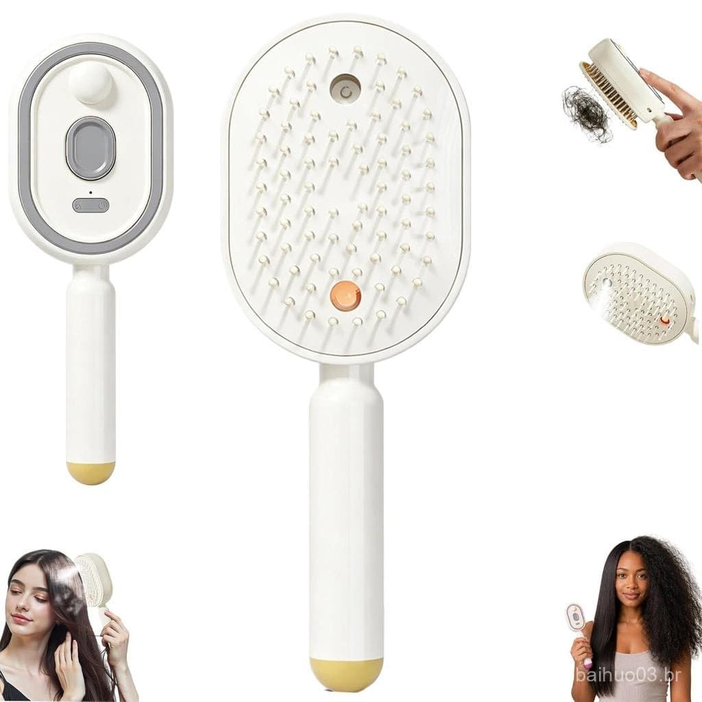 Escova de Massagem Elétrica com Spray e Almofada de Ar, Recarregável e Desembaraçadora, Escova a Vapor Elétrica para Cab