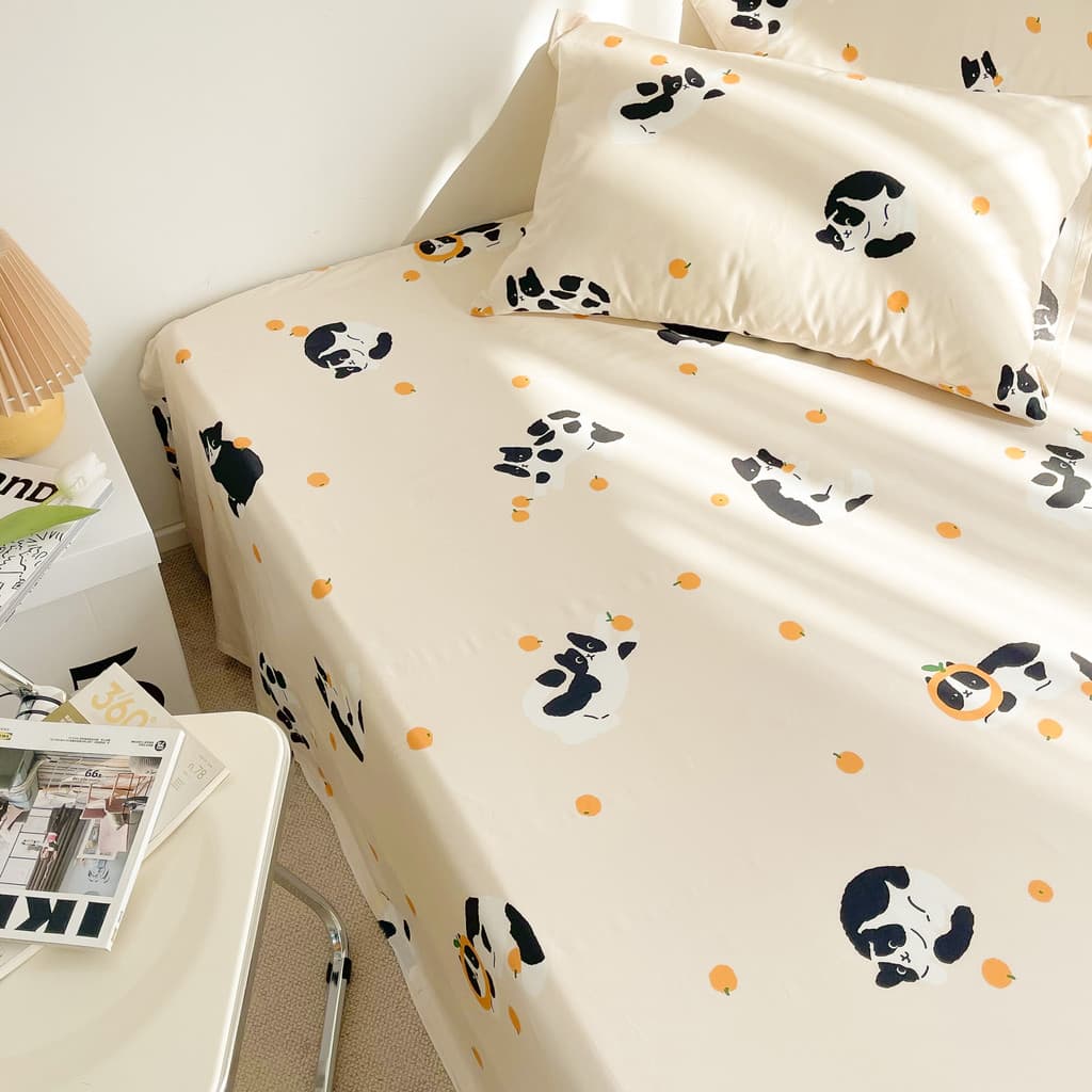 Vaca gato laranja gatinho ilustração Original lençol de algodão folha de cama de peça única lençol duplo colchão capa es
