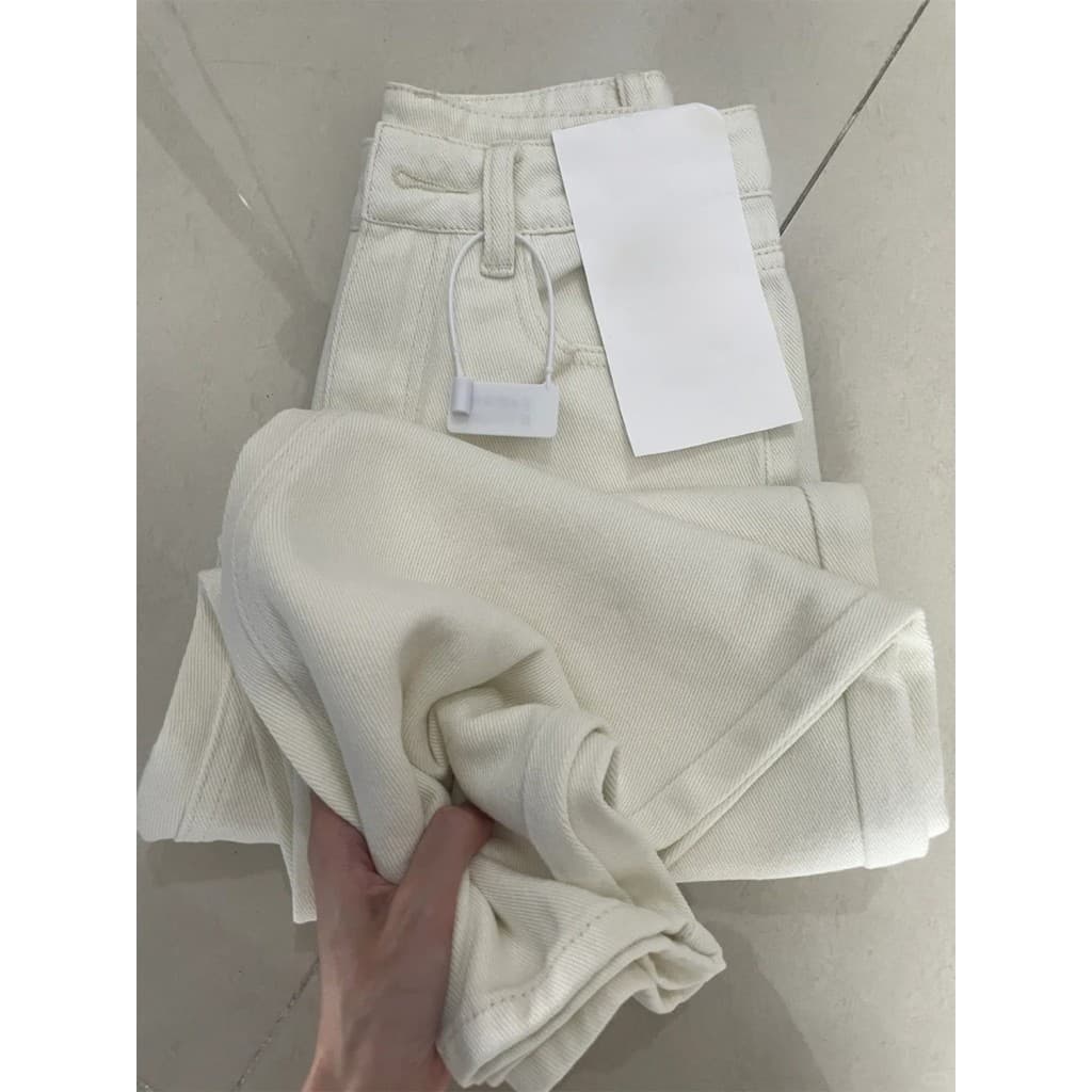 Calças de brim brancas femininas 2026 primavera Plus Size gordura mm mais magro olhar calças soltas estreitas calças ret