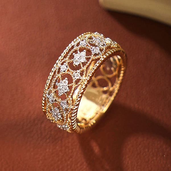 Joias femininas de prata polida à mão, padrão vazado, estilo palaciano vintage dourado, entalhe italiano BHGJ ZMXA