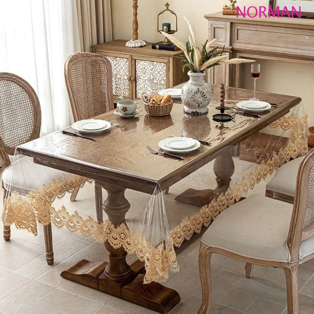 Toalha De Mesa De PVC NORMAN , Capa Jantar À Prova D'água De Óleo , Tapete Transparente Bordado De Renda