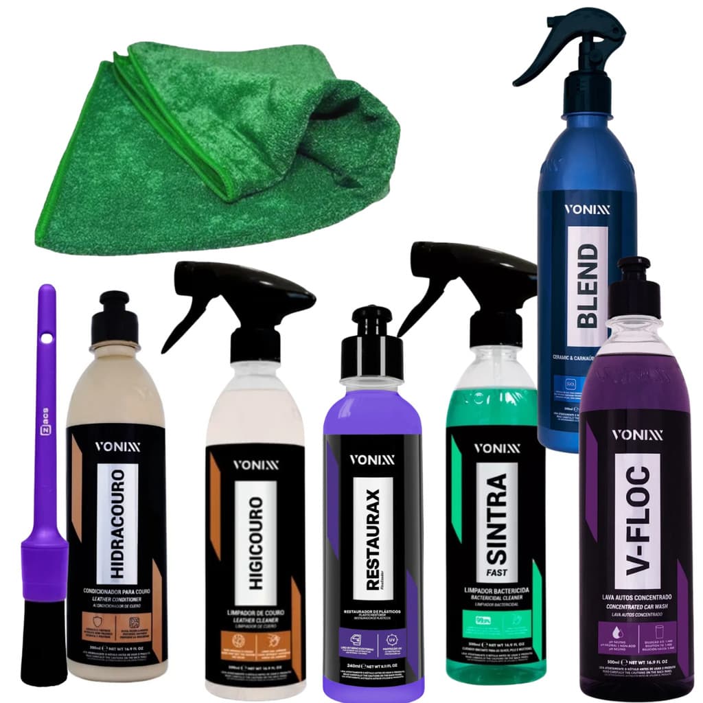 Kit Limpeza Completa e Detalhamento Automotivo Vonixx