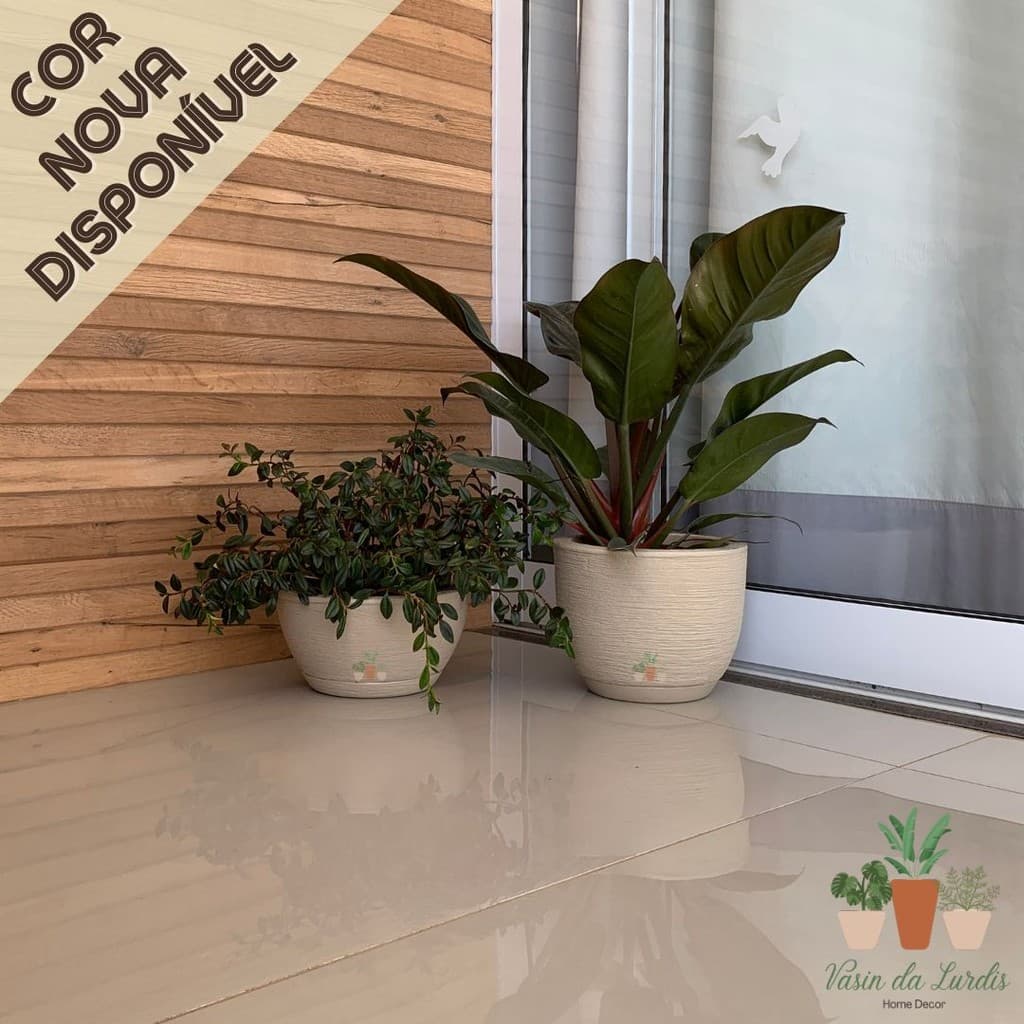 2 Vasos para pequeno p/ Plantas Decorativo Mesa Bojo e Bacia com Prato em Polietileno