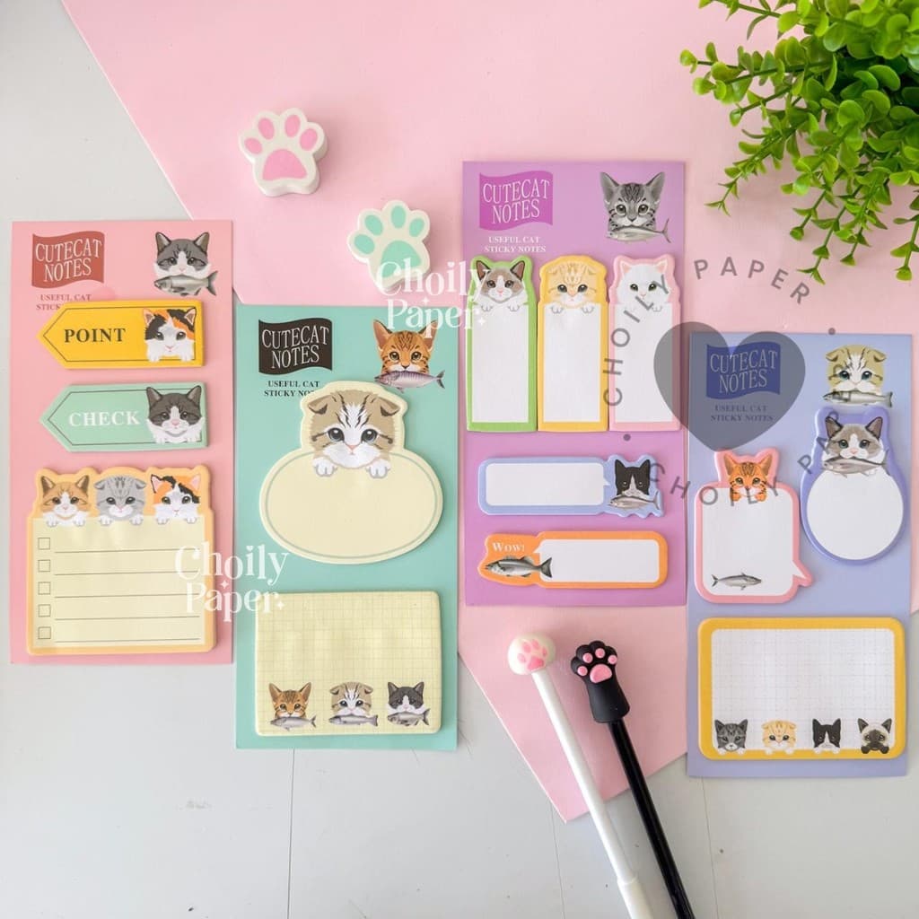 Kit Bloco de Notas Cute Cat em Cartela Gatinhos Fofos Notas Adesivas
