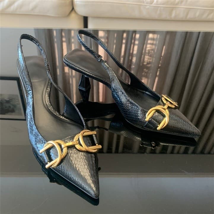 COD 2024 Salto alto preto elegante feminino salto alto couro metálico salto alto estilete salto alto bico fino estilingu