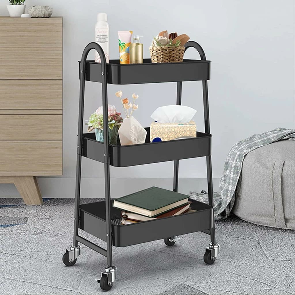Prateleira de Metal Multiuso 3 Andares com Rodinhas Prateleiras e Racks Decorações Livros
