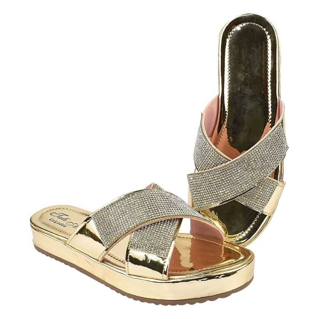 Sandalia De Strass Casual Confortável Tamanco Gáspea X De Brilho