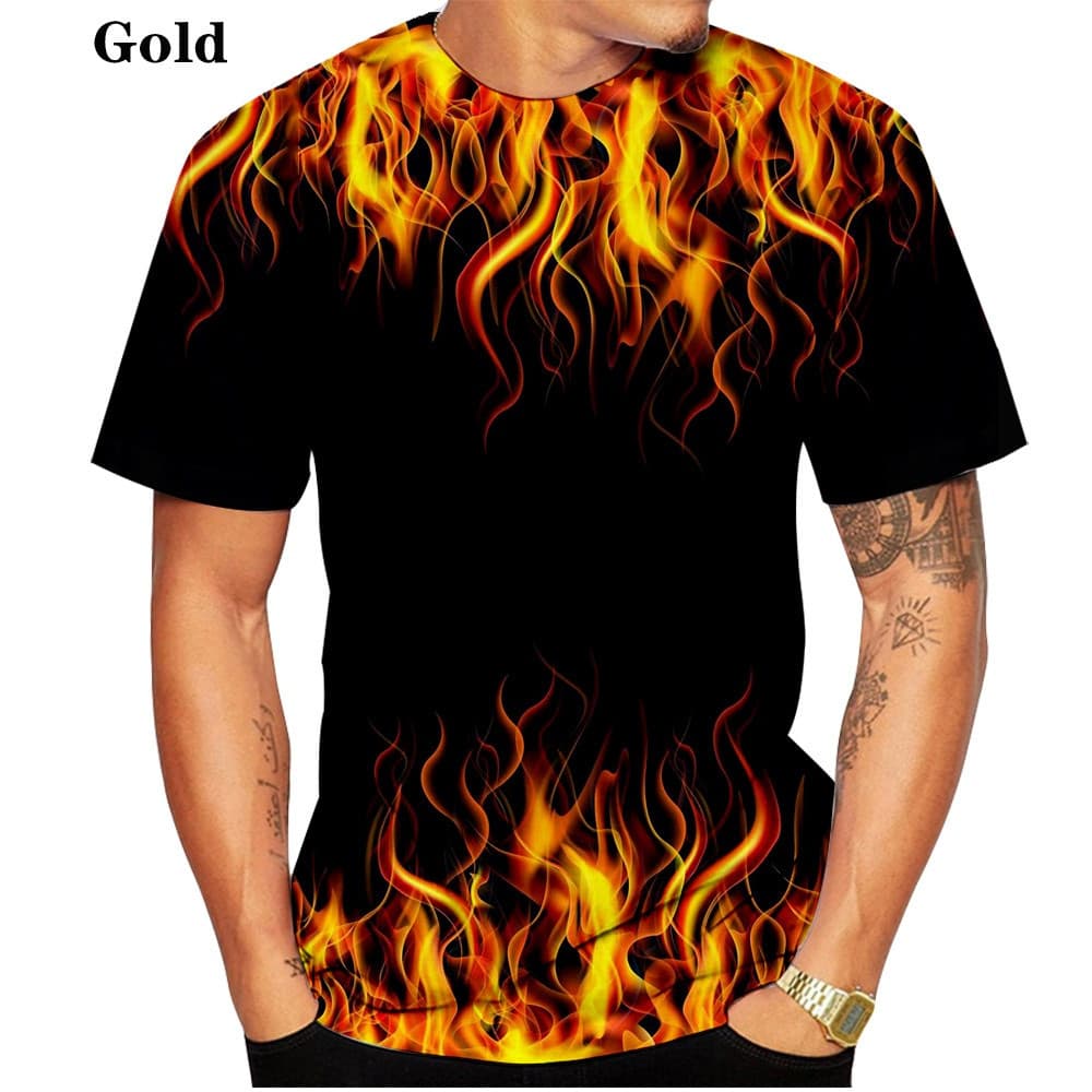 Camisa 3d Unissex Com Estampa De Chama Engraçada Camiseta De Fogo Para Homens E Mulheres Verão Nova Manga Curta Moda Laz