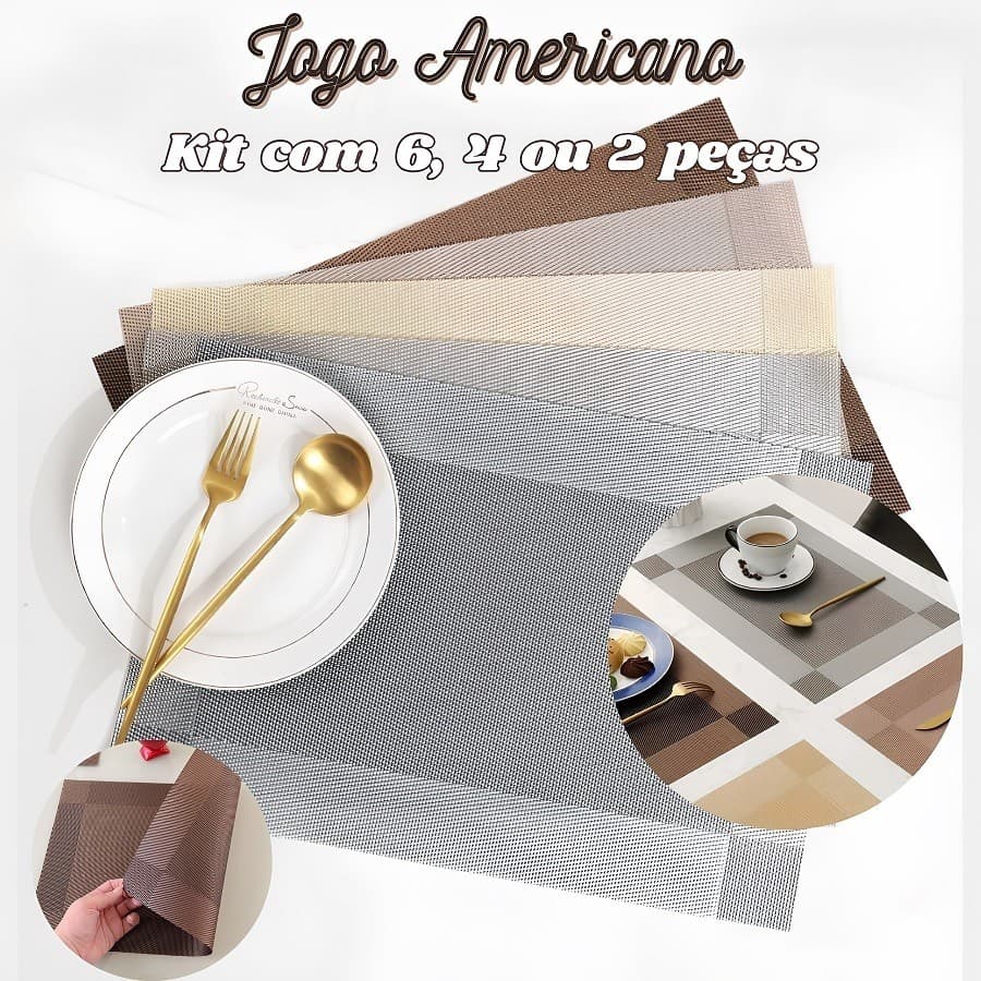 Jogo Americano Com 6 Ou 4 Ou 2 Unidades 30x45Cm Para Sua Mesa De Jantar Retangular Decorativo De PVC