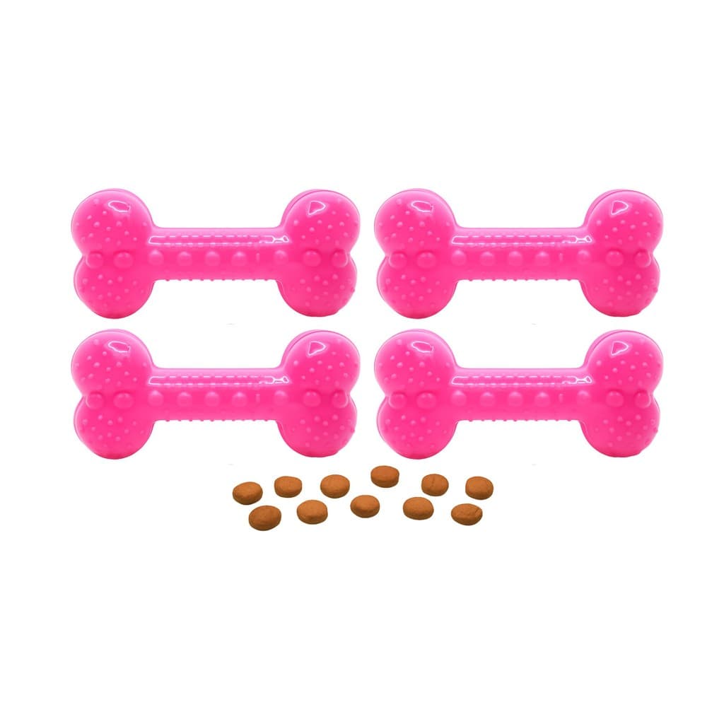Kit 4 Osso Petisco Interativo Pink Neon Borracha Seguro para Cães