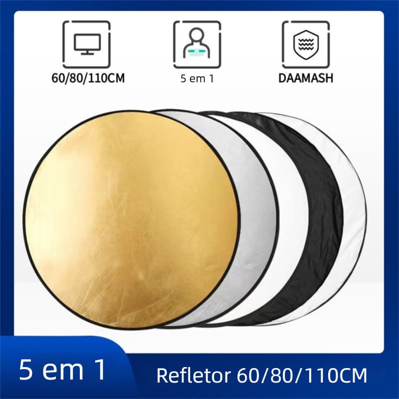 [Envio 24H] Rebatedor Fotográfico Circular Refletor Luz 60cm/80cm/110cm 5 em 1 Dobrável com Bolsa