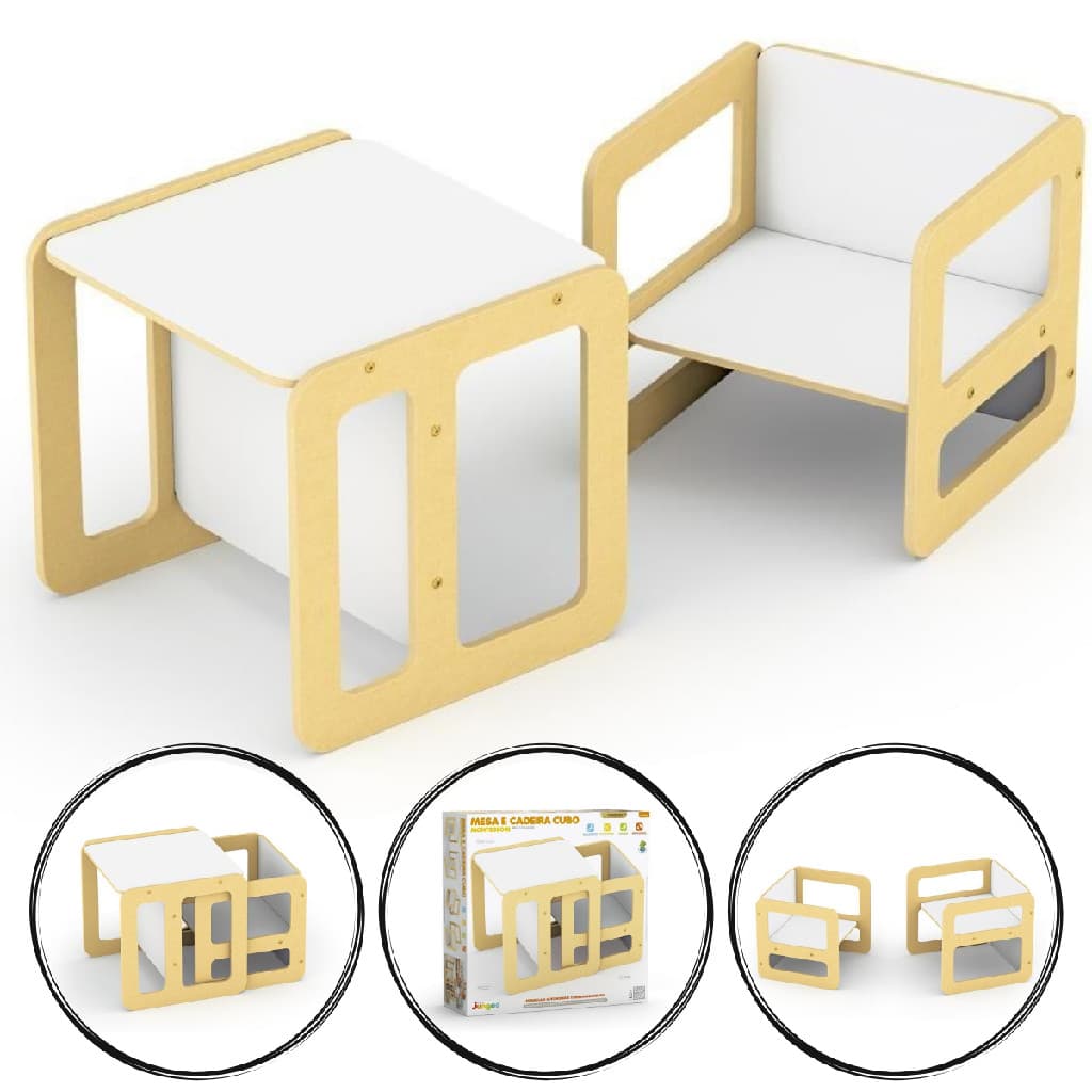 Conjunto de Mesa e Cadeira Infantil Didático em Madeira MDF