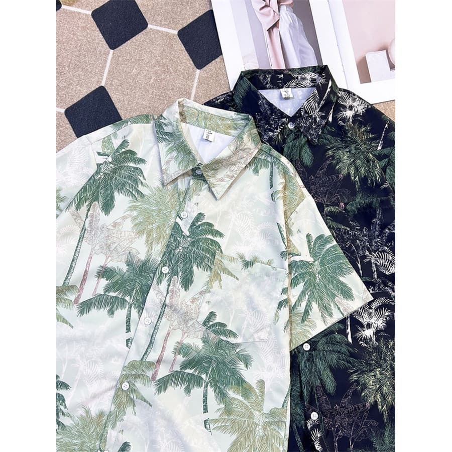 Havaí impressão completa Jacquard camisa masculina feminina solta camisa de manga curta casal usar Casual ao ar livre ca