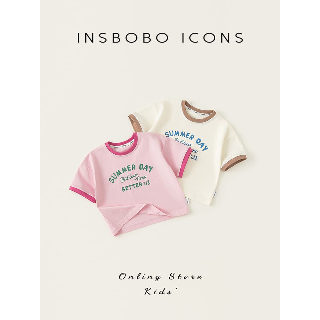 INSbobobo Tops infantis de manga curta para meninas 2026 verão novo estilo camisetas para meninos roupas de verão para b