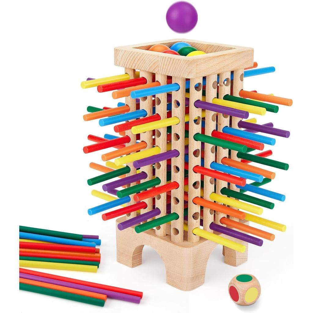 Jogo de tabuleiro Montessori de madeira, jogo de dados com 42 palitos de madeira coloridos, brinquedo educativo de matem