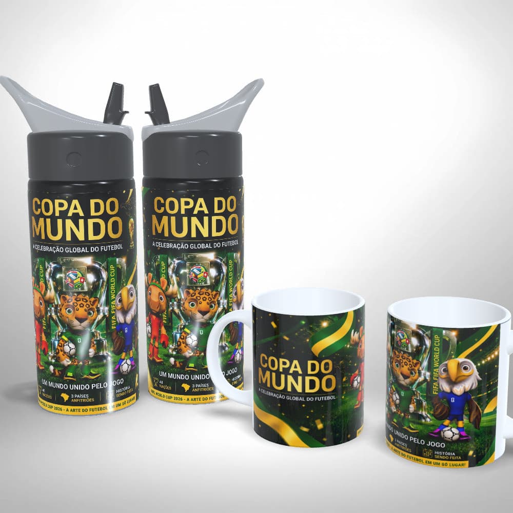 Kit Caneca + Squeeze Personalizado - Mascotes do Futebol