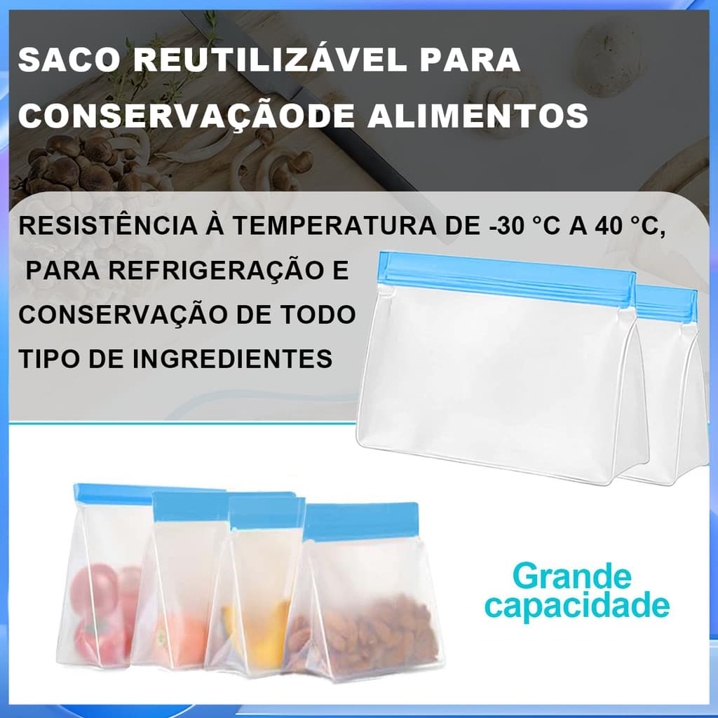 Saco de manutenção fresca de qualidade alimentar Saco de armazenamento reutilizável à prova de vazamento para lavagem da