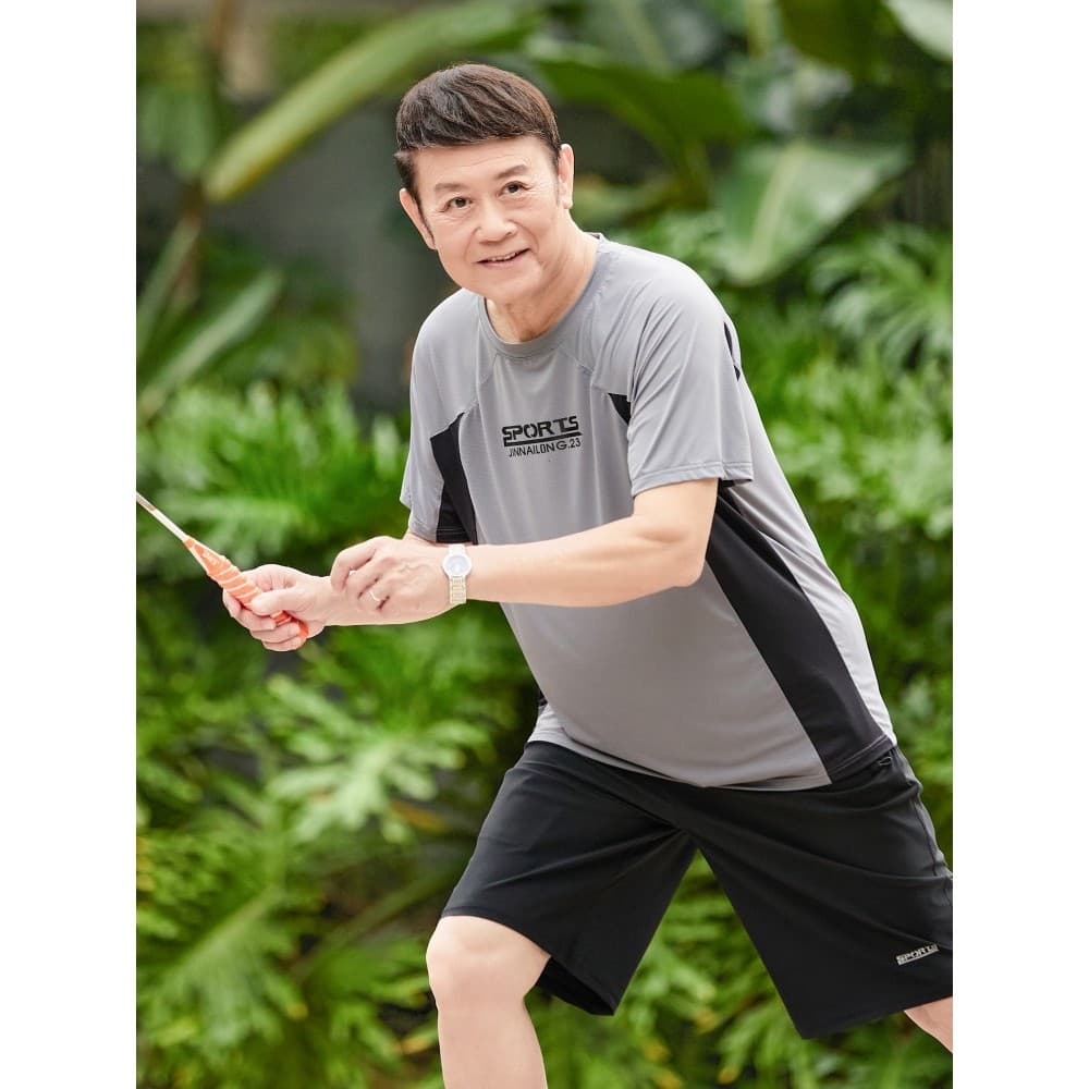 Verão novo estilo terno esportivo masculino de meia-idade idosos verão de manga curta camiseta pai usar verão roupas de