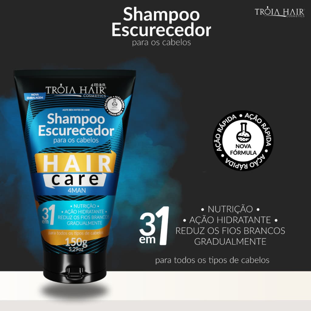 Shampoo Escurecedor 3 Em 1 Para Grisalhos 150g Troia Hair